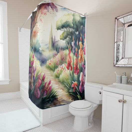 Aquarellmalerei Gladiolus Landschaft Duschvorhang (Beispiel)