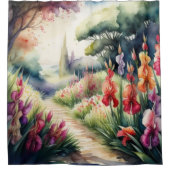 Aquarellmalerei Gladiolus Landschaft Duschvorhang (Vorderseite)