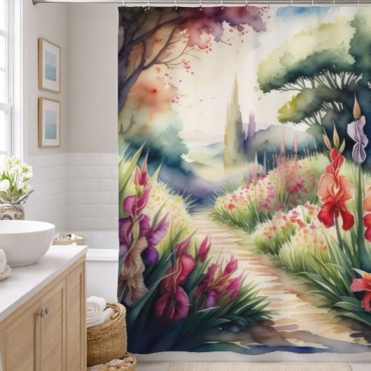 Aquarellmalerei Gladiolus Landschaft Duschvorhang