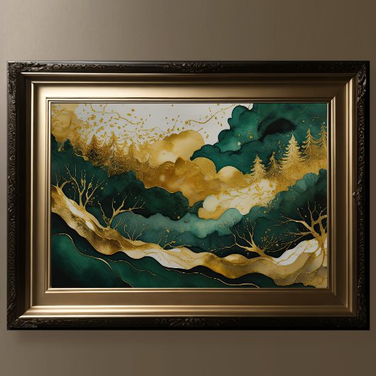 Aquarellmalerei Gold Green VI Poster