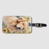 Aquarellmalerei Goldener Retriever und Sonnenblume Gepäckanhänger (Vorderseite (Horizontal))