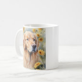Aquarellmalerei Goldener Retriever und Sonnenblume Kaffeetasse (Vorderseite Links)