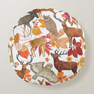 Aquarellmalerei Herbstwaldhintergrund mit Rundes Kissen