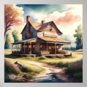 Aquarellmalerei im antiken Land Poster (Vorne)