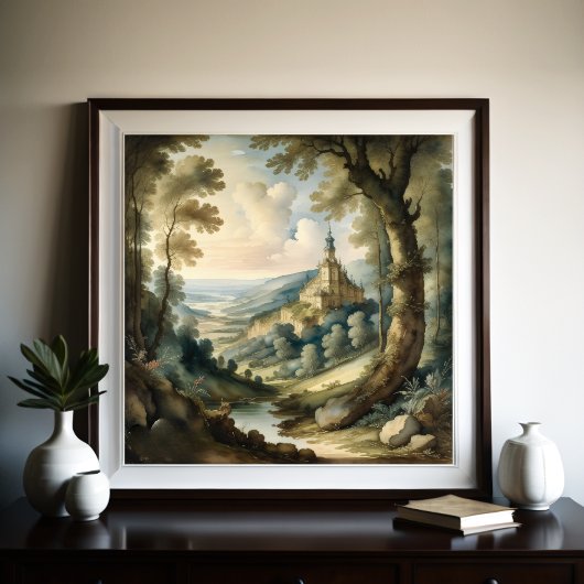 Aquarellmalerei im antiken Stil Landschaft Poster