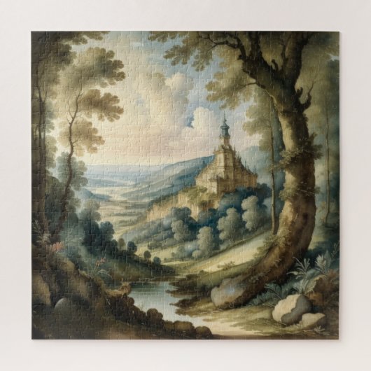 Aquarellmalerei im antiken Stil Landschaft Puzzle (Vertikal)