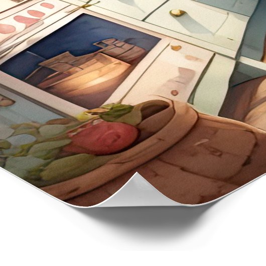 Aquarellmalerei im Bauernhof Küche Poster (Ecke)