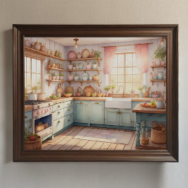 Aquarellmalerei im Bauernhof Küche Poster