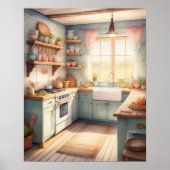 Aquarellmalerei im Bauernhof Küche Poster (Vorne)