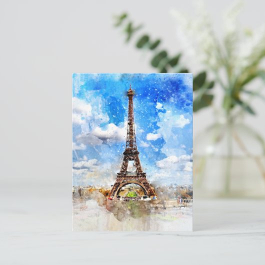 Aquarellmalerei im Eiffelturm Postkarte (Stehend Vorderseite)