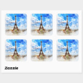 Aquarellmalerei im Eiffelturm Quadratischer Aufkleber (Blatt)