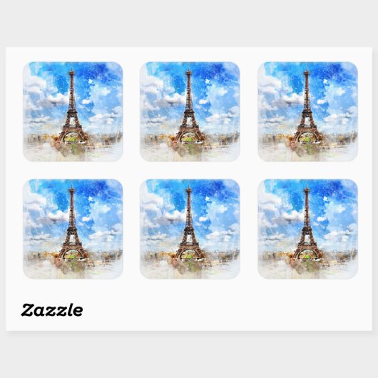 Aquarellmalerei im Eiffelturm Quadratischer Aufkleber (Blatt)