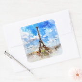 Aquarellmalerei im Eiffelturm Quadratischer Aufkleber (Umschlag)