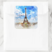 Aquarellmalerei im Eiffelturm Quadratischer Aufkleber (Tasche)