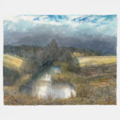 Aquarellmalerei im Herbstteich Fleecedecke (Vorderseite (Horizontal))