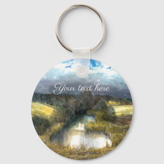 Aquarellmalerei im Herbstteich Schlüsselanhänger (Vorderseite)