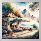 Aquarellmalerei im Rural European Café Poster (Vorne)