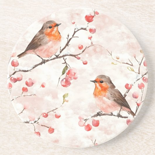 Aquarellmalerei im Schneewald & Berries Getränkeuntersetzer (Vorne)