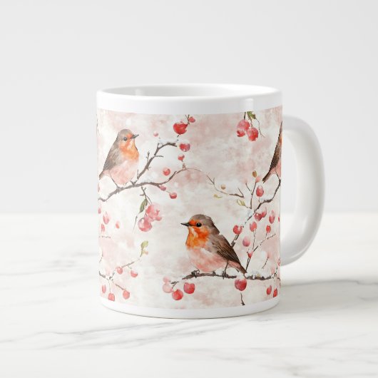 Aquarellmalerei im Schneewald & Berries Jumbo-Tasse (Vorderseite Rechts)