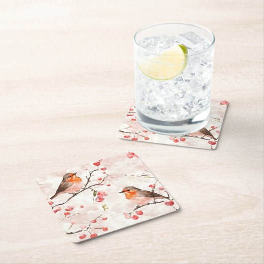 Aquarellmalerei im Schneewald & Berries Rechteckiger Pappuntersetzer (Vor Ort)