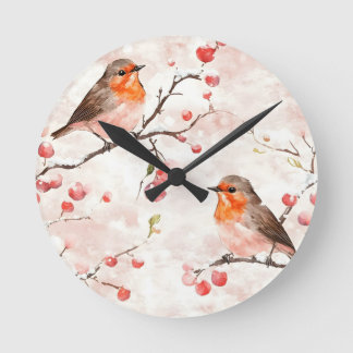 Aquarellmalerei im Schneewald & Berries Runde Wanduhr