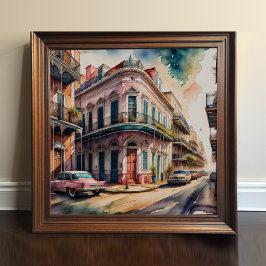 Aquarellmalerei im Vintagen französischen Viertel Poster