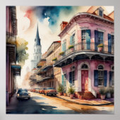 Aquarellmalerei im Vintagen französischen Viertel Poster (Vorne)