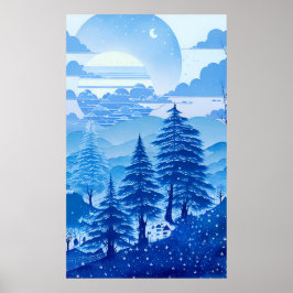 Aquarellmalerei in blauen Pastellfarben in ruhigen Poster