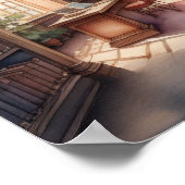 Aquarellmalerei in der englischen Manorbibliothek Poster (Ecke)