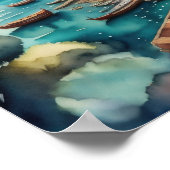 Aquarellmalerei in der Stadt Europa-Mittelmeer Poster (Ecke)