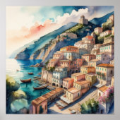 Aquarellmalerei in der Stadt Europa-Mittelmeer Poster (Vorne)