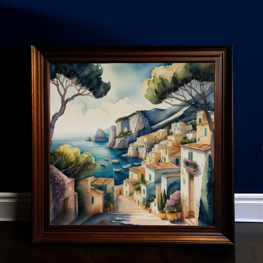 Aquarellmalerei in der Stadt Europa-Mittelmeer Poster