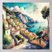 Aquarellmalerei in der Stadt Europa-Mittelmeer Poster (Vorne)