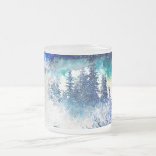 Aquarellmalerei in einem ruhigen Winterwald Mattglastasse