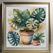 Aquarellmalerei in Monstera in Pot II Poster