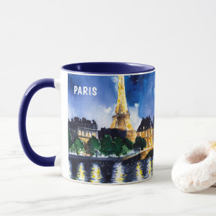 Aquarellmalerei in Paris bei nächtlichen Aussichte Tasse