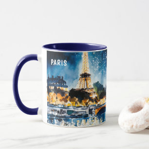 Aquarellmalerei in Paris bei nächtlichen Aussichte Tasse