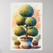 Aquarellmalerei in Topiary Tree in Pot II Poster (Vorne)