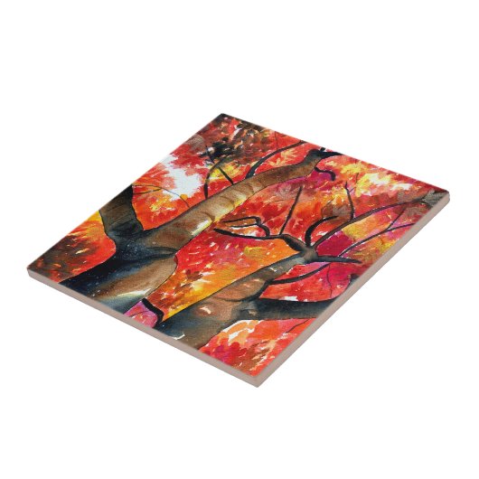 Aquarellmalerei Japanische Ahornbaumkunst Fliese (Seite)