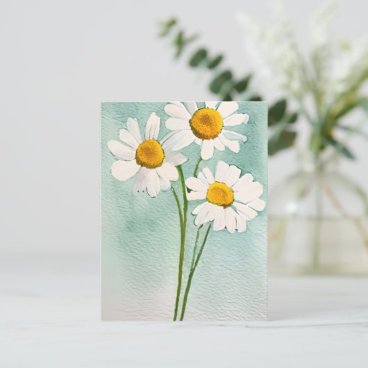 Aquarellmalerei Kamille Blume Weiße Blüte Postkarte (Stehend Vorderseite)