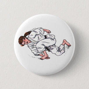 Aquarellmalerei Karate Frau springen und kicki Button
