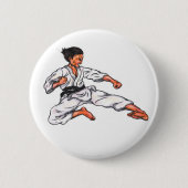 Aquarellmalerei Karate Mann springen und kicken Button (Vorderseite)
