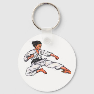 Aquarellmalerei Karate Mann springen und kicken Schlüsselanhänger