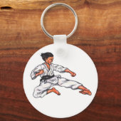 Aquarellmalerei Karate Mann springen und kicken Schlüsselanhänger (Vorderseite)