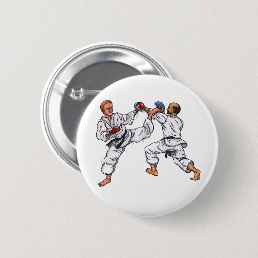 Aquarellmalerei Karate Männer kämpfen Button (Vorne & Hinten)
