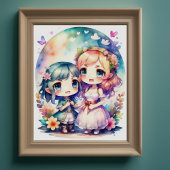 Aquarellmalerei Kawaii Chibi 2 Weibliche II Poster