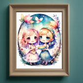 Aquarellmalerei Kawaii Chibi 2 Weibliche IV Poster