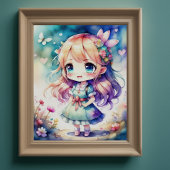 Aquarellmalerei Kawaii Chibi Female II Poster