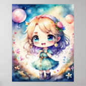 Aquarellmalerei Kawaii Chibi Weibliche Poster (Vorne)