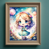 Aquarellmalerei Kawaii Chibi Weibliche Poster